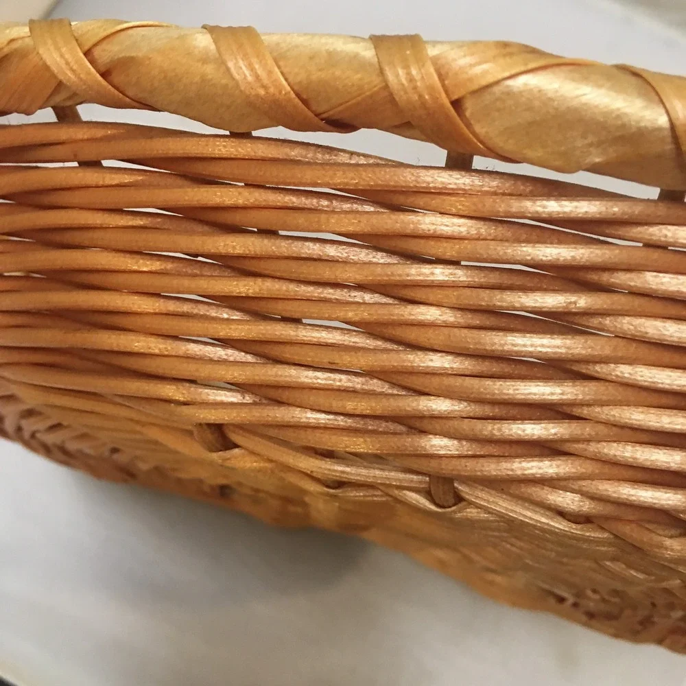 Wicker Oval Serving Basket Tray Unisex Medium Tan Woven Boho Decor Dual Handles